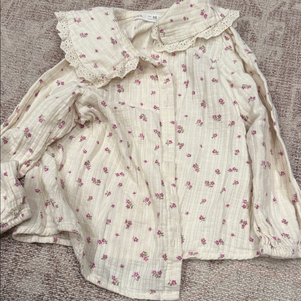 Zara Cream Kids Blouse with Pink Floral Design